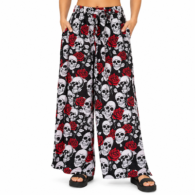 Skull & Roses Print Cotton Womens Plazzo Pants